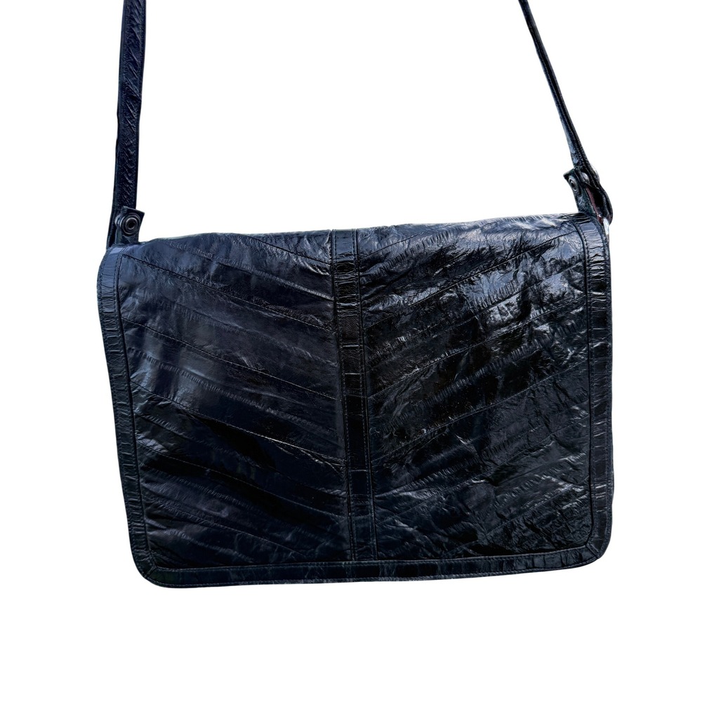 Vintage Genuine Eel Skin Leather Shoulder Bag Black 80s Goth Mob Wife Whimsigoth